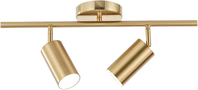 KCO Lighting Modern 2-Light Gold Track Lighting Fixture Flush Mount Brushed Brass Track Lights Kit Mid Century Industrial Adjustable Ceiling Spot Lights Indoor for Kitchen Island (2-Light) - Image 1